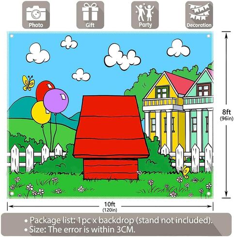 Fabric 7x5ft Cartoon Dog Red House Photography Backdrop Blue Sky Grass Balloon Outdoor Background Party Decorations Kids Birthday Photo Booth Banner in Saudi Arabia