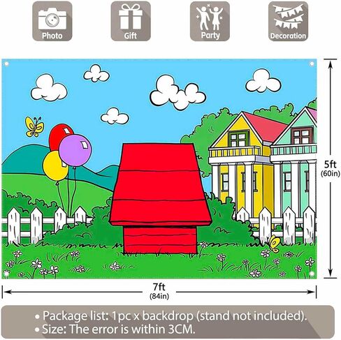 Fabric 7x5ft Cartoon Dog Red House Photography Backdrop Blue Sky Grass Balloon Outdoor Background Party Decorations Kids Birthday Photo Booth Banner in Saudi Arabia
