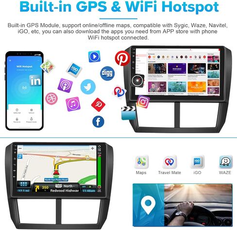 Roinvou 4+64G Android Carplay Stereo for Subaru Forester Impreza WRX STI 2008-2012, 9" Touch Screen Carplay Android Auto with 32EQ Bluetooth WiFi GPS Navigation Mirror Link 1280 * 720 Resolution in Saudi Arabia
