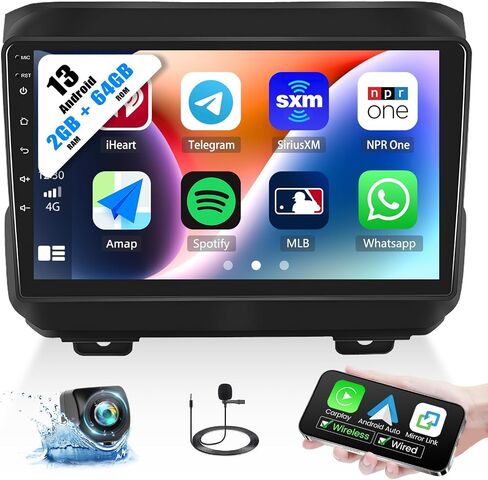 [2+64G] ستيريو سيارة Android 13 لسيارة Jeep Wrangler JL Gladiator 2018-2021 مع Carplay اللاسلكي وAndroid Auto، راديو سيارة بشاشة تعمل باللمس 9 بوصة مع وصلة مرآة بلوتوث FM/RDS WiFi GPS SWC+كاميرا احتياطية in Saudi Arabia