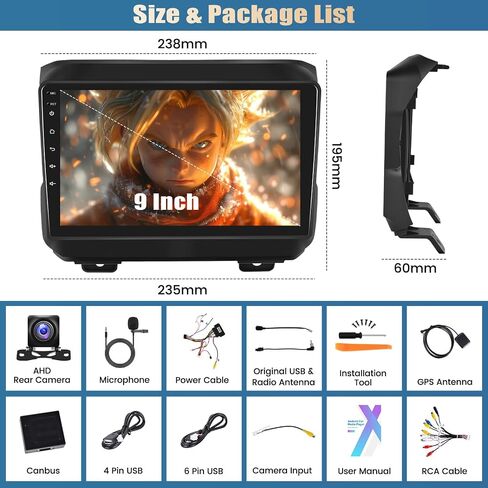 [2+64G] ستيريو سيارة Android 13 لسيارة Jeep Wrangler JL Gladiator 2018-2021 مع Carplay اللاسلكي وAndroid Auto، راديو سيارة بشاشة تعمل باللمس 9 بوصة مع وصلة مرآة بلوتوث FM/RDS WiFi GPS SWC+كاميرا احتياطية in Saudi Arabia