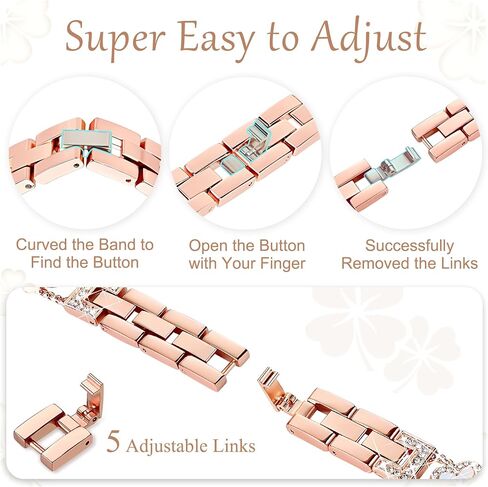 Wipalor Four-Leaf Clover Band Fit Bling Apple Watch Band for Women 46mm 45mm 44mm 49mm 42mm-S3/S2/S1, Thin Metal Sparkly iWatch Band Slim Glitter for iPhone Watch Band Series 10 9 8 SE Ultra-Rose Gold in Saudi Arabia