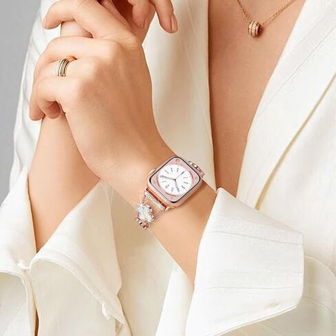 Wipalor Four-Leaf Clover Band Fit Bling Apple Watch Band for Women 46mm 45mm 44mm 49mm 42mm-S3/S2/S1, Thin Metal Sparkly iWatch Band Slim Glitter for iPhone Watch Band Series 10 9 8 SE Ultra-Rose Gold in Saudi Arabia