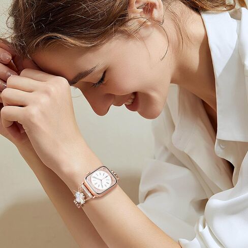 Wipalor Four-Leaf Clover Band Fit Bling Apple Watch Band for Women 46mm 45mm 44mm 49mm 42mm-S3/S2/S1, Thin Metal Sparkly iWatch Band Slim Glitter for iPhone Watch Band Series 10 9 8 SE Ultra-Rose Gold in Saudi Arabia