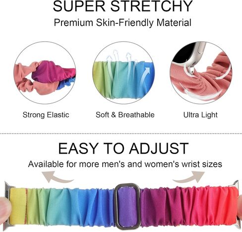 Adjustable Scrunchies Bands Compatible with Apple Watch Band 49mm 45mm 44mm 42mm 40mm 41mm 38mm,Stretchy Cloth Elastic Solo Loop Scrunchy Wristband Cute Strap for iWatch SE Series 9 8 7 6 5 4 3 Ultra in Kuwait
