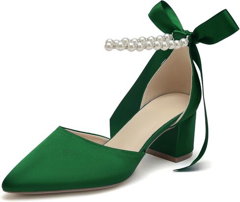 Women's White Wedding Shoes Block Heel Pearls Pointed Toe Chunky Bridal Pumps Prom Evening Shoes Sandals in Kuwait