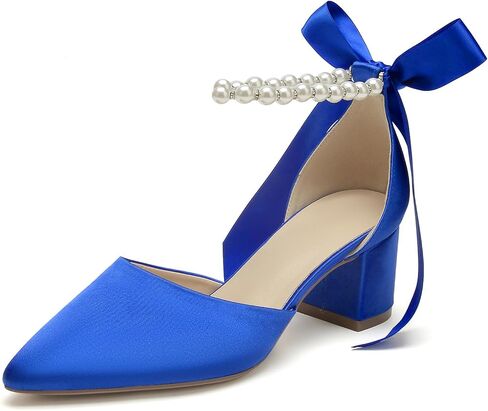 Women's White Wedding Shoes Block Heel Pearls Pointed Toe Chunky Bridal Pumps Prom Evening Shoes Sandals in Kuwait