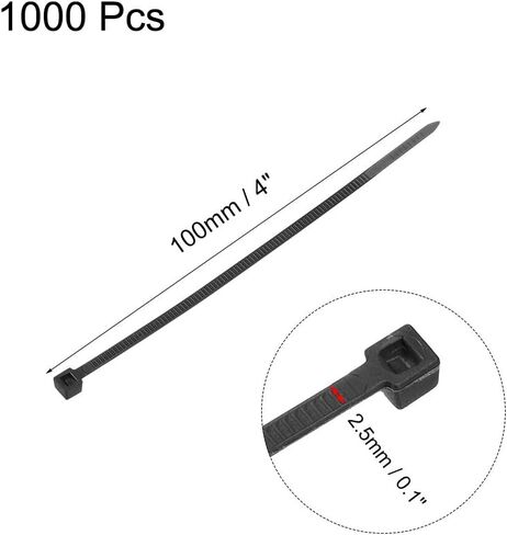 uxcell Cable Zip Ties 100mmx2.5mm Self-Locking Nylon Tie Wraps Black 1000pcs in Saudi Arabia