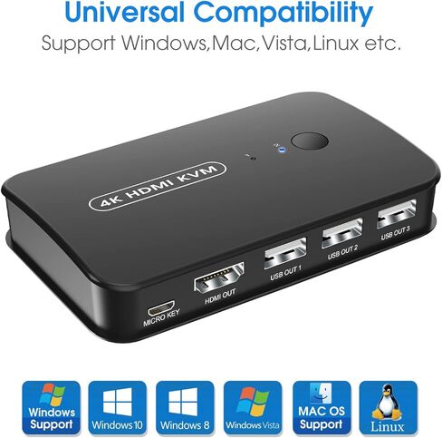 4K KVM Switch HDMI 2 Port Box، USB وHDMI Switch لجهازي كمبيوتر مشاركة طابعة لوحة المفاتيح والماوس وشاشة واحدة عالية الدقة، تدعم UHD 4K@30 هرتز، مع وحدة تحكم عن بعد وكابلين KVM in Kuwait