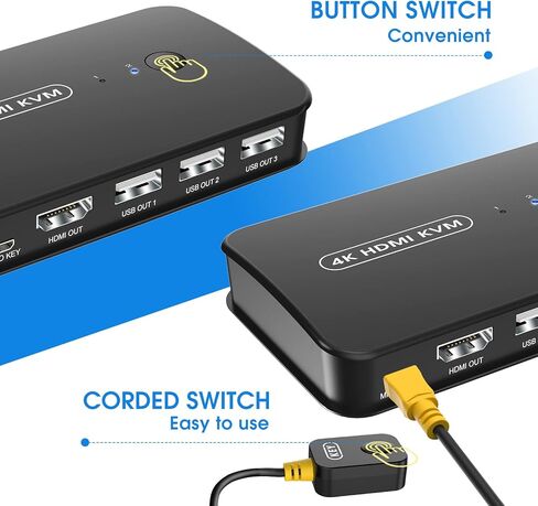 4K KVM Switch HDMI 2 Port Box، USB وHDMI Switch لجهازي كمبيوتر مشاركة طابعة لوحة المفاتيح والماوس وشاشة واحدة عالية الدقة، تدعم UHD 4K@30 هرتز، مع وحدة تحكم عن بعد وكابلين KVM in Kuwait