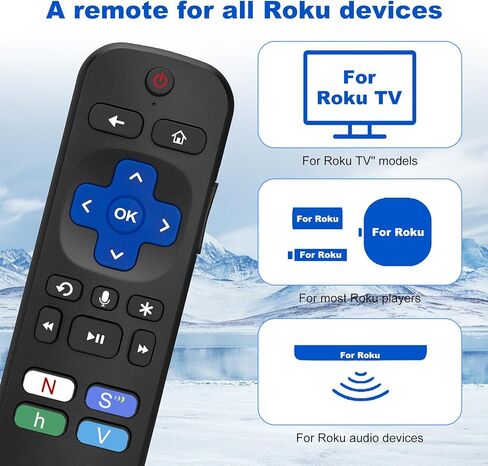 جهاز تحكم عن بعد صوتي بديل لـ Roku، جهاز تحكم عن بعد للتلفزيون متوافق مع Roku Stick، مشغلات البث، الصوت والتلفزيون، مع 4 مفاتيح اختصار للتطبيقات in Kuwait