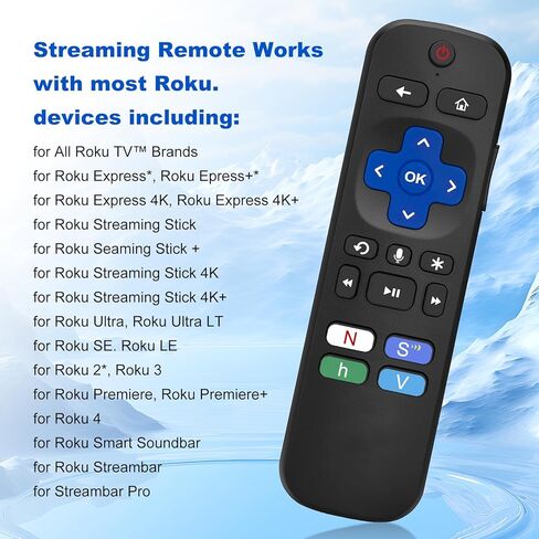 جهاز تحكم عن بعد صوتي بديل لـ Roku، جهاز تحكم عن بعد للتلفزيون متوافق مع Roku Stick، مشغلات البث، الصوت والتلفزيون، مع 4 مفاتيح اختصار للتطبيقات in Kuwait