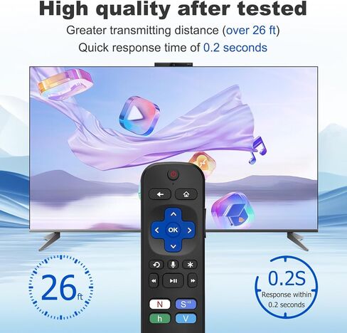 جهاز تحكم عن بعد صوتي بديل لـ Roku، جهاز تحكم عن بعد للتلفزيون متوافق مع Roku Stick، مشغلات البث، الصوت والتلفزيون، مع 4 مفاتيح اختصار للتطبيقات in Kuwait