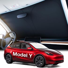 Tesla Model Y Windshield Sunshade Folding Front Window Sun Shade Cover Heat Protection Visor, for Tesla Model Y 2016~2024, Upgrade Tesla Model Y Accessories 2024