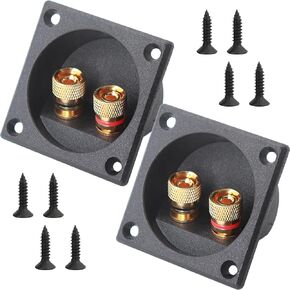 2PCS 2.2 Inch Square 2-Way Speaker Box Terminal Cup with Banana Plugs and Screw Type Binding Post Subwoofer Box Speaker Terminal Plates