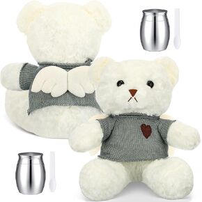 Shappy 2 Sets Memorial Gift Urn Bear for Ashes Stuffed Animal Sympathy Angel Wings Bear Small Cremation Urns for Human or Pet Ashes with Spoons Memorial Bear Keepsake for Loss of Loved One Grieving