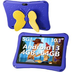 SGIN 10 Inch Tablet for Kids, Android 13 Kids Tablet with Case, 4GB RAM 64GB ROM, 5000mAh, Dual Camera, 1280 * 800 Display, WiFi, KIDOZ Pre-Installed Toddlers Tablet, Yellow Butterfly Handle in Kuwait