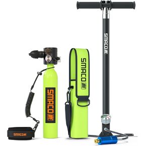 SMACO S300 Plus Mini Scuba Tank 0.5L Portable Mini Diving Tank Reusable Pony Bottle —DOT Certified Tank with 5-10 Minutes Backup Diving Air Tank Kit Oxygen Cylinder for Underwater Exploration Rescue