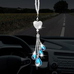 Frienda Bling Heart Diamond Car Accessories for Women, Crystal Car Rear View Mirror Charms Car Decoration Valentine's Day Gifts Lucky Hanging Interior Ornament Pendant(White, 9.8 Inch)
