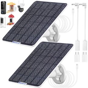 8W Upgraded Solar Panel for Bird Feeder Camera - USB C Solar Panels Charger Compatible with Rechargeable Battary Powered Camera Outdoor,Camera Solar Panel with IP65,360° Swivel Bracket(2 Pack)