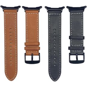 Compatible for Samsung Galaxy Watch 7 Ultra Band 47mm,(2 Pack) Leather Strap with Metal Buckle Replacement Accessory Women Men Fit for Samsung Galaxy Watch Ultra Bands,Brown+Black