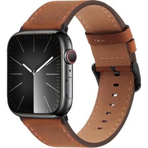 Compatible with Apple Watch Band 49mm 45mm 44mm 42mm 41mm 40mm 38mm Genuine Leather Wristband Replacement Band for iWatch Ultra SE Series 9 8 7 6 5 4 3 2 1 (42/44/45/49, Starlight)