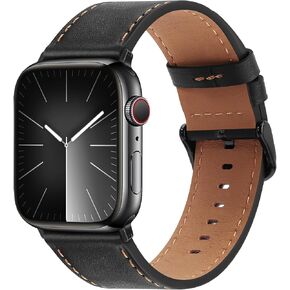 Compatible with Apple Watch Band 49mm 45mm 44mm 42mm 41mm 40mm 38mm Genuine Leather Wristband Replacement Band for iWatch Ultra SE Series 9 8 7 6 5 4 3 2 1 (42/44/45/49, Starlight)