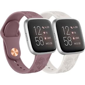 Vanjua Band Compatible with Fitbit Versa 2 Bands Women, Soft Silicone Engraved Floral Pattern Replacement Wristbands Sport Strap Compatible with Fitbit Versa 2 / Fitbit Versa / Versa Lite / Versa SE Smartwatch