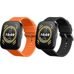 kwmobile Straps Compatible with Huami Amazfit Bip 5 / Amazfit GTR 4 Straps - 2X Replacement Silicone Watch Bands - Black/Dark Blue