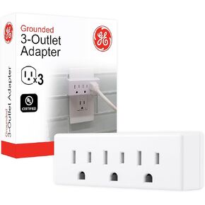 GE 3-Outlet Extender Wall Tap, Grounded Adapter Plug, Indoor Rated, 3-Prong, Perfect for Travel, UL Listed, White, 52203