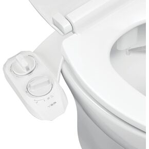 LUXE Bidet NEO 185 Plus - ملحق حاصل على براءة اختراع فقط لمقعد المرحاض، ومفصلات مبتكرة للتنظيف، سهلة التركيب، تنظيف ذاتي متطور 360 درجة، فوهات مزدوجة، غسيل أنثوي وخلفي (كروم)
