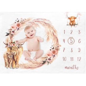Baby Monthly Milestone Blanket Highland Cows Blanket for Girls Growth Chart Newborn Swaddle Blanket Newborn Party Favors Photography Backdrop Props Soft Plush Nursery Décor50 x40