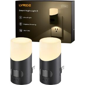 مصابيح ليلية LED من Lyridz يتم توصيلها بالجدار، قابس إضاءة ليلية بمستشعر الحركة، 1-150 لومن إضاءة ليلية خافتة للاستخدام الداخلي للممر والسلالم وغرفة النوم والجراج والحمام والمرحاض (عبوتان)
