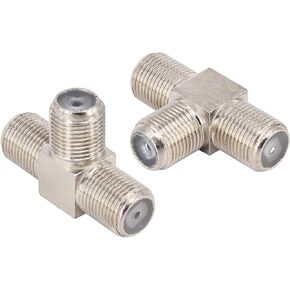 Boobrie 2-Pack F-Type Coax Splitter F Female to Double F Female Coaxial Adapter F Type RG6 3-Way Connector for TV Cable Satellite Video VCR Antenna