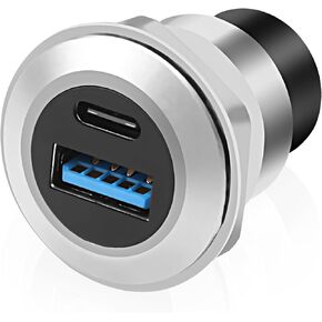 XMSJSIY USB 3.0 Type-C D-Type Panel Mount Coupler USB 3.0 A/Type C 20V3A 60W Female to Female Solderless Connector Chassis Panel Socket Data Transmission Extension Adapter (D-Type)