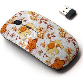 2.4G Wireless Mouse with Cute Pattern Design for All Laptops and Desktops with Nano Receiver - Cute Little Elephant Flowers