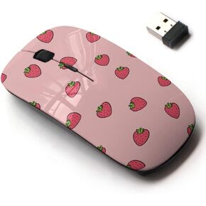 2.4G Wireless Mouse with Cute Pattern Design for All Laptops and Desktops with Nano Receiver - Strawberry Repeating