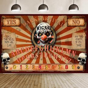 Halloween Creepy Clown Backdrop Banner - Gothic Halloween Dark Carnival Wicked Red Circus Banner Horror Halloween Background Decorations