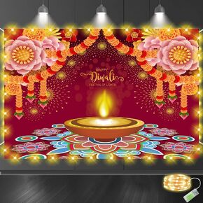Happy Diwali LED Light Backdrop Banner Festival of Lights Diwali Decorations, Deepavali LED Light Banner Backdrop Decorations