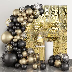 Black Shimmer Wall Backdrop,Shiny Sequins,24PCS Sequins Backdrop Decoration Panels, Glitter Bling Photo Background Decorations for Birthday Party Wedding Engagement Anniversary Graduation