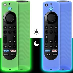 Pinowu Silicone Remote Case (2pcs, Nightglow) Compatible for Firestick 4K Max/Insignia/Pioneer/Fire TV 4-Series/Omni Alexa Voice Remote Enhanced w/Lanyard (Green and Blue)