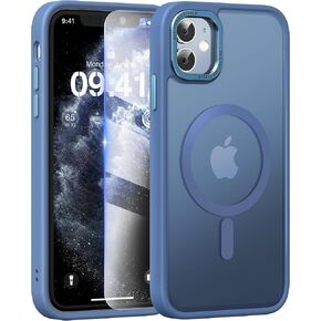 RFUNGUANGO for iPhone 11 Case Compatible with Magsafe, with 2X Tempered Glass Screen Protector, 2X Camera Lens Protector, 360° Full Body Shockproof Heavy Dropproof, Mysterious Black