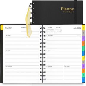 Daily Planner 2024-2025 - 18 Month Planner with Tabs, Calendar Yearly Monthly Weekly Spiral Time Management Planner, January 2024 - June 2025, Flexible Cover, 100GSM Thick Paper, A5 Size, Black