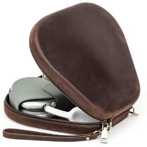 Genuine Leather Case for Airpods Max,Hiram Crazy Horse Cowhide Leather Portable Travel Case for Airpods Max,Headphone Cases for AirPods Max Carrying Case(Coffee)