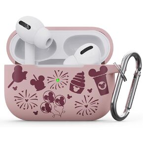 Cute Cartoon Engraved Case for AirPods Pro Case 2nd 1st Generation Case Cover/AirPod Pro Case Cover, Soft Silicone Skin Full Protective Cover, Front LED Light Visible White+Rose red