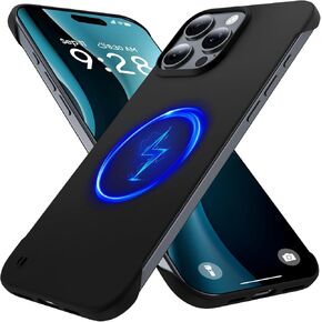Magnetic Slim Case Fit for iPhone 16 Pro Phone Case 6.3"(2024) Ultra-Thin Lightweight Durable Frameless Matte Hard for MagSafe Cover Case with Pull Ring Shockproof Non Slip Rope-Black