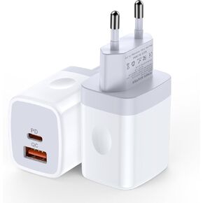 European Travel Plug Adapter Charger for iPhone 16 15 Pro Max Samsung Galaxy S24 Ultra S23 A15 A35 A55, 2-Pack 20W 2 Port US to Europe EU USB C Wall Charger Fast Charging Block International Adaptor
