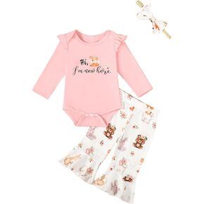 Newborn Girl Clothes Baby Outfits Animal Flare Pants Outfit Hi I'm New Here Bodysuit