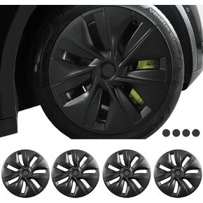 FORAUTOMOD Tesla Model Y 2024 Wheel Covers 19 Inch, Tesla Model Y Hubcaps, Matte Black Wheel Cover HubCaps Compatible with Tesla Model Y 2021-2024, Tesla Model Y Accessories, Set of 4