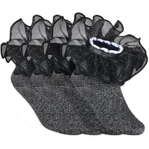 4 Pairs Girls Ruffle Socks Big and Shimmering Girls Lace Sock Ruffled Girls Dress Socks for Girl Toddler